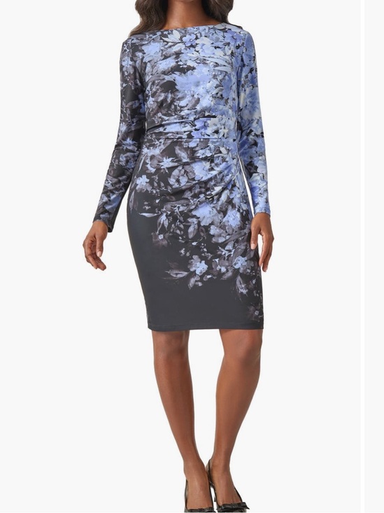 Kasper Dresses & Skirts - NWT Kasper Black Blue Floral Ruched Sheath Dress XL